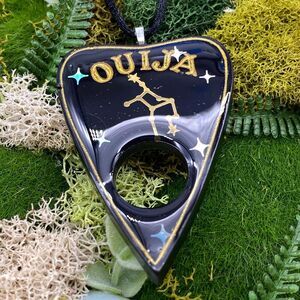 Black Virgo Zodiac Ouija Planchette Necklace Divination Witch Occult Jewelry